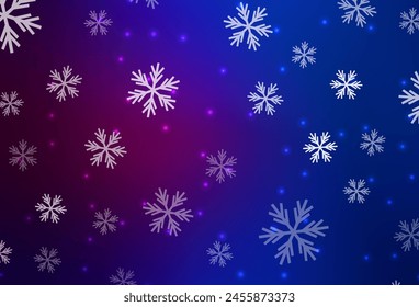 Dark Pink, Blue vector background with xmas snowflakes, stars. Glitter abstract illustration with gradient crystal ice forms. Design for New Year posters, banners.