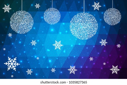 Dark Pink Blue vector christmas postcard low polygon background. Illustration consisting of triangles. Abstract triangular polygonal origami or crystal design of New Year celebration.
