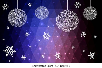 Dark Pink Blue vector christmas postcard low polygon background. Illustration consisting of triangles. Abstract triangular polygonal origami or crystal design of New Year celebration.