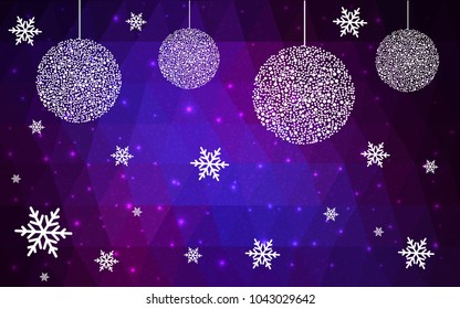 Dark Pink Blue vector christmas polygon background. Low poly Illustration consisting of triangles with snowflakes. Texture, seamless background of New Year celebration.