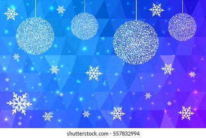 Dark Pink Blue vector christmas polygon background. Low poly Illustration consisting of triangles with snowflakes. Texture, seamless background of New Year celebration.