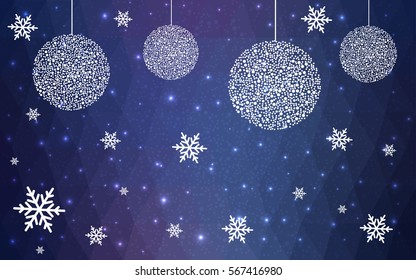 Dark Pink Blue vector christmas polygon background. Low poly Illustration consisting of triangles with snowflakes. Texture, seamless background of New Year celebration.