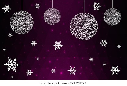 Dark Pink Blue vector christmas postcard low polygon background. Illustration consisting of triangles. Abstract triangular polygonal origami or crystal design of New Year celebration.