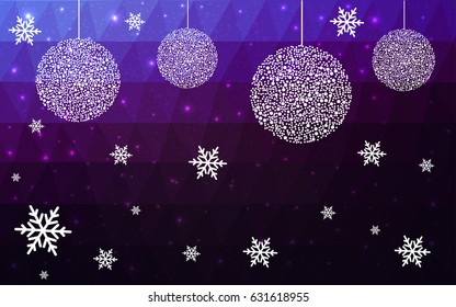 Dark Pink Blue vector christmas postcard low polygon background. Illustration consisting of triangles. Abstract triangular polygonal origami or crystal design of New Year celebration.