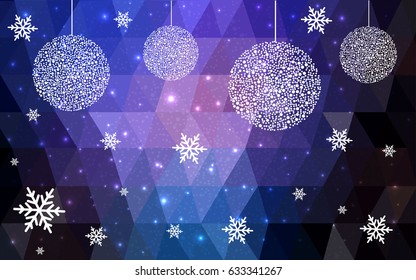 Dark Pink Blue vector christmas polygon background. Low poly Illustration consisting of triangles with snowflakes. Texture, seamless background of New Year celebration.