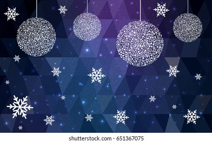 Dark Pink Blue vector christmas postcard low polygon background. Illustration consisting of triangles. Abstract triangular polygonal origami or crystal design of New Year celebration.