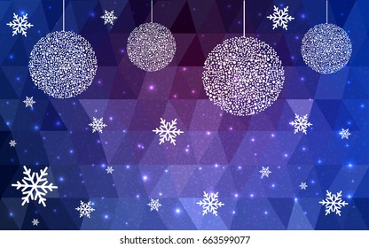 Dark Pink Blue vector christmas polygon background. Low poly Illustration consisting of triangles with snowflakes. Texture, seamless background of New Year celebration.