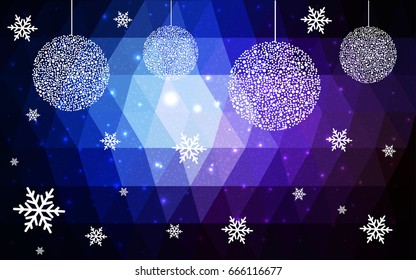 Dark Pink Blue vector christmas postcard low polygon background. Illustration consisting of triangles. Abstract triangular polygonal origami or crystal design of New Year celebration.