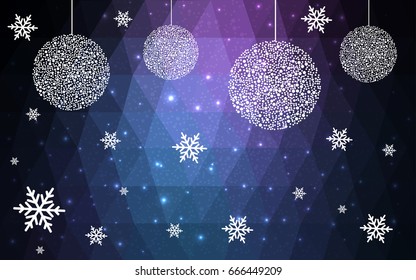 Dark Pink Blue vector christmas polygon background. Low poly Illustration consisting of triangles with snowflakes. Texture, seamless background of New Year celebration.