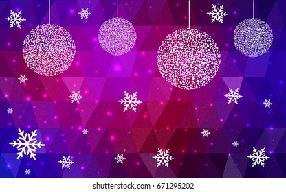 Dark Pink Blue vector christmas polygon background. Low poly Illustration consisting of triangles with snowflakes. Texture, seamless background of New Year celebration.