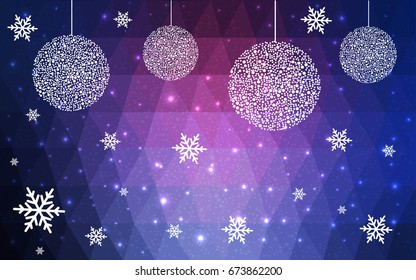 Dark Pink Blue vector christmas postcard low polygon background. Illustration consisting of triangles. Abstract triangular polygonal origami or crystal design of New Year celebration.