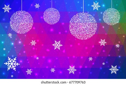 Dark Pink Blue vector christmas postcard low polygon background. Illustration consisting of triangles. Abstract triangular polygonal origami or crystal design of New Year celebration.
