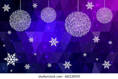 Dark Pink Blue vector christmas postcard low polygon background. Illustration consisting of triangles. Abstract triangular polygonal origami or crystal design of New Year celebration.