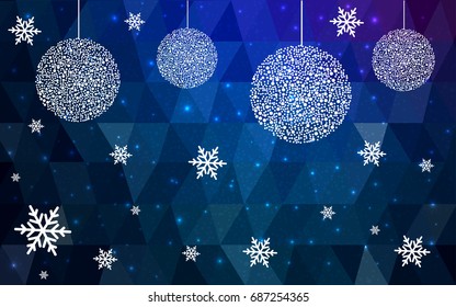 Dark Pink Blue vector christmas postcard low polygon background. Illustration consisting of triangles. Abstract triangular polygonal origami or crystal design of New Year celebration.
