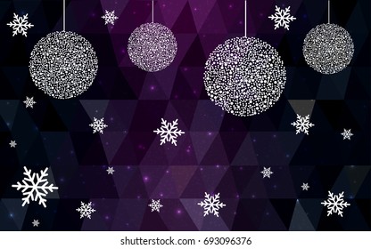 Dark Pink Blue vector christmas polygon background. Low poly Illustration consisting of triangles with snowflakes. Texture, seamless background of New Year celebration.