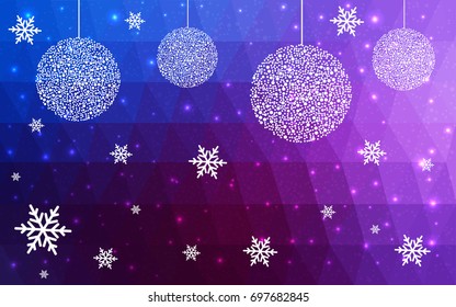 Dark Pink Blue vector christmas polygon background. Low poly Illustration consisting of triangles with snowflakes. Texture, seamless background of New Year celebration.