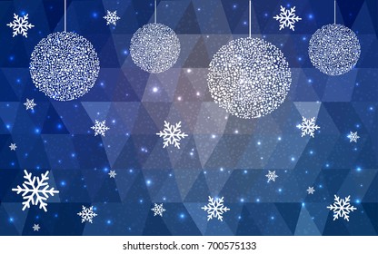 Dark Pink Blue vector christmas polygon background. Low poly Illustration consisting of triangles with snowflakes. Texture, seamless background of New Year celebration.