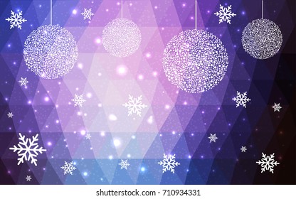 Dark Pink Blue vector christmas postcard low polygon background. Illustration consisting of triangles. Abstract triangular polygonal origami or crystal design of New Year celebration.