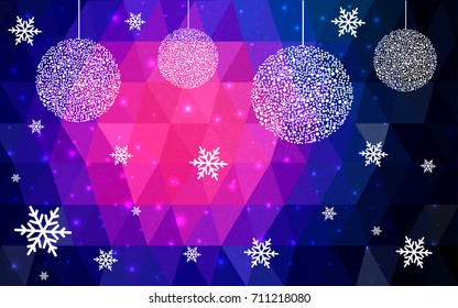 Dark Pink Blue vector christmas postcard low polygon background. Illustration consisting of triangles. Abstract triangular polygonal origami or crystal design of New Year celebration.