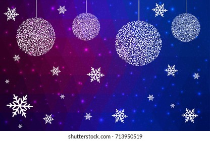 Dark Pink Blue vector christmas postcard low polygon background. Illustration consisting of triangles. Abstract triangular polygonal origami or crystal design of New Year celebration.