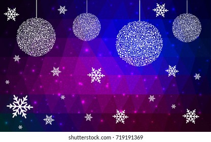 Dark Pink Blue vector christmas polygon background. Low poly Illustration consisting of triangles with snowflakes. Texture, seamless background of New Year celebration.