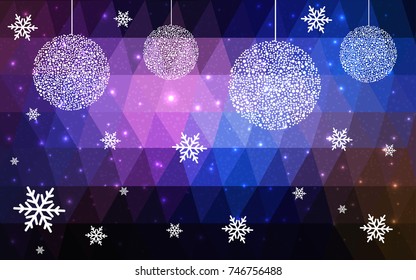 Dark Pink Blue vector christmas postcard low polygon background. Illustration consisting of triangles. Abstract triangular polygonal origami or crystal design of New Year celebration.