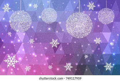 Dark Pink Blue vector christmas polygon background. Low poly Illustration consisting of triangles with snowflakes. Texture, seamless background of New Year celebration.