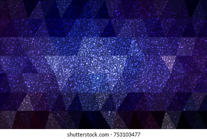 Dark Pink, Blue vector christmas polygon background. Low poly Illustration consisting of triangles with snowflakes. Texture background of New Year celebration.