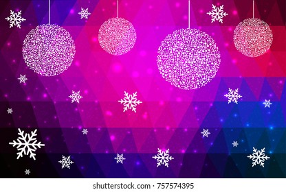 Dark Pink Blue vector christmas postcard low polygon background. Illustration consisting of triangles. Abstract triangular polygonal origami or crystal design of New Year celebration.