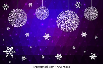 Dark Pink Blue vector christmas postcard low polygon background. Illustration consisting of triangles. Abstract triangular polygonal origami or crystal design of New Year celebration.