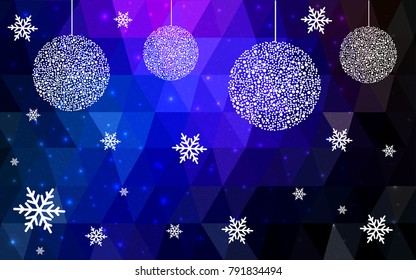 Dark Pink Blue vector christmas postcard low polygon background. Illustration consisting of triangles. Abstract triangular polygonal origami or crystal design of New Year celebration.