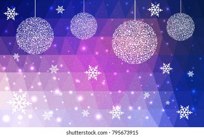 Dark Pink Blue vector christmas postcard low polygon background. Illustration consisting of triangles. Abstract triangular polygonal origami or crystal design of New Year celebration.