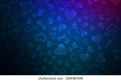 Dark Pink, Blue vector cover with Shining hearts. Blurred decorative design in doodle style with hearts. Design for ad, poster, banner of Valentine Day.