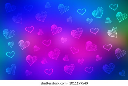 Dark Pink, Blue vector cover with Shining hearts.