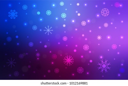 Dark Pink, Blue vector cover with beautiful snowflakes. Shining colored illustration with snow in christmas style. The pattern can be used for year new  websites.