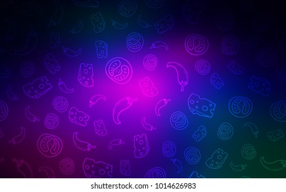 Dark Pink, Blue vector cover with cuisine gourmet. Beautiful colored illustration with food in doodle style. Pattern for menu of cafes, bars, restaurants.