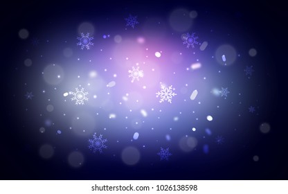 Dark Pink, Blue vector cover with beautiful snowflakes. Decorative shining illustration with snow on abstract template. The template can be used as a new year background.