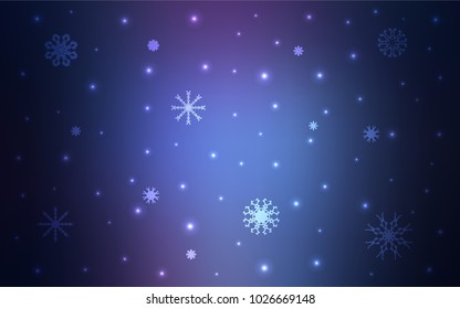 Dark Pink, Blue vector cover with beautiful snowflakes. Blurred decorative design in xmas style with snow. The pattern can be used for year new  websites.