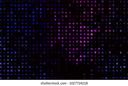 Dark Pink, Blue vector cover with symbols of gamble. Shining illustration with hearts, spades, clubs, diamonds. Pattern for leaflets of poker games, events.