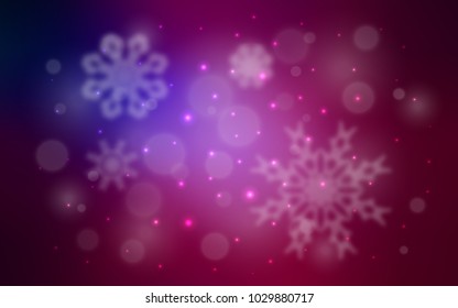 Dark Pink, Blue vector cover with beautiful snowflakes. Decorative shining illustration with snow on abstract template. New year design for your ad, poster, banner.
