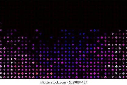 Dark Pink, Blue vector cover with symbols of gamble. Colorful gradient with signs of hearts, spades, clubs, diamonds. Pattern for ads of parties, events in Vegas.