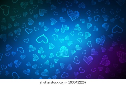 Dark Pink, Blue vector cover with Shining hearts. Illustration with hearts in love concept for valentine's day. Beautiful design for your business advert of anniversary.