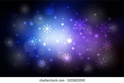 Dark Pink, Blue vector cover with beautiful snowflakes. Snow on blurred abstract background with gradient. The pattern can be used for new year ad, booklets.