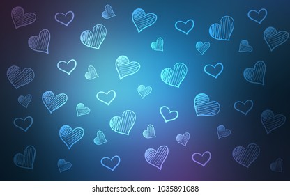 Dark Pink, Blue vector cover with Shining hearts. Glitter abstract illustration with colorful hearts in romantic style. Beautiful design for your business advert of anniversary.