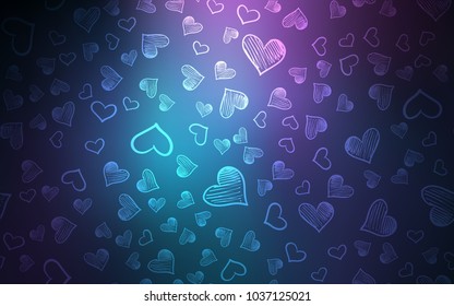 Dark Pink, Blue vector cover with Shining hearts. Blurred decorative design in doodle style with hearts. Pattern for carnival, festival romantic leaflets.