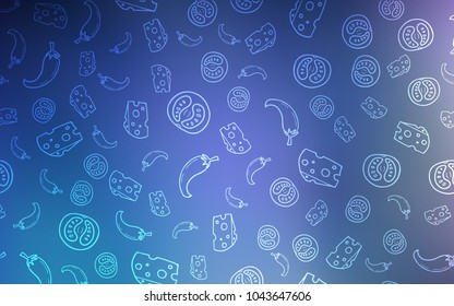 Dark Pink, Blue vector cover with cuisine gourmet. Illustration with set of fresh food in doodle style. Design for ad, poster, banner of cafes or restaurants.