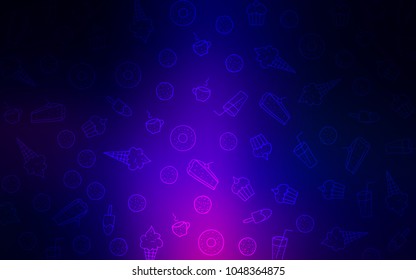 Dark Pink, Blue vector cover with set of confections. Illustration with set of sweet food in doodle style. Pattern for ad, booklets, leaflets of restaurants.