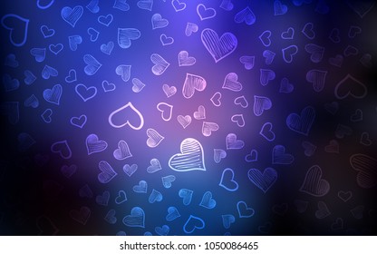 Dark Pink, Blue vector cover with Shining hearts. Blurred decorative design in doodle style with hearts. Beautiful design for your business advert of anniversary.