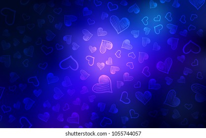 Dark Pink, Blue vector cover with Shining hearts. Blurred decorative design in doodle style with hearts. Pattern for marriage gifts, congratulations.