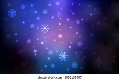 Dark Pink, Blue vector cover with beautiful snowflakes. Glitter abstract illustration with crystals of ice. New year design for your ad, poster, banner.
